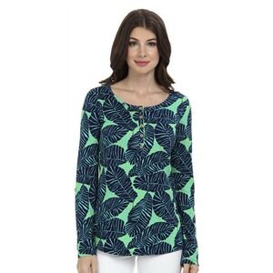 LILLY PULITZER Porter Top in Under the Palms Small Long Sleeve Zebra Navy Green